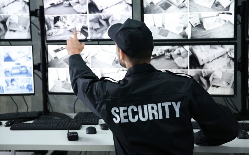 Security Guard Pointing at Monitor